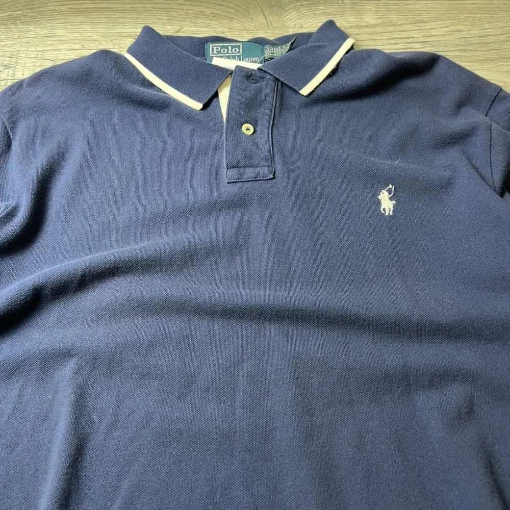 Polo Ralph Lauren Polo Shirt Mens XXL Navy Blue Colorblock Stripe Custom Fit